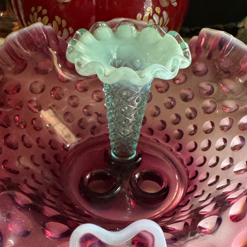Fenton Opaline Diamond Lace Miniature Epergne Horn – Replacement Part Only